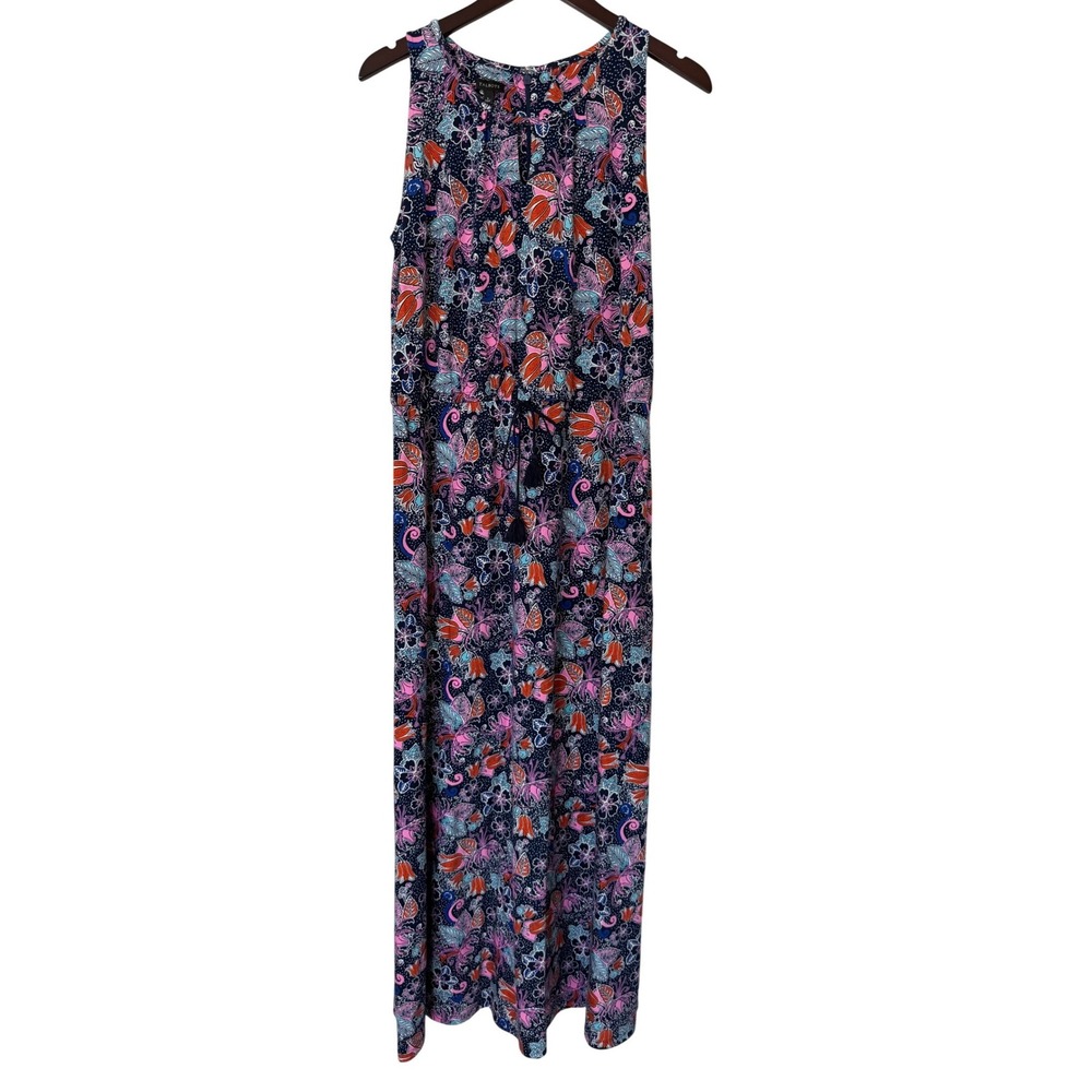 Talbots Womens Large Floral Paisley Sleeveless Maxi Dress Blue Pink VN4900